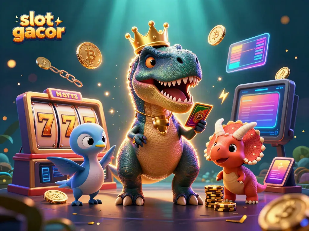 Experience the thrill of slot gacor adventures with engaging 3D characters amidst vibrant casino elements.