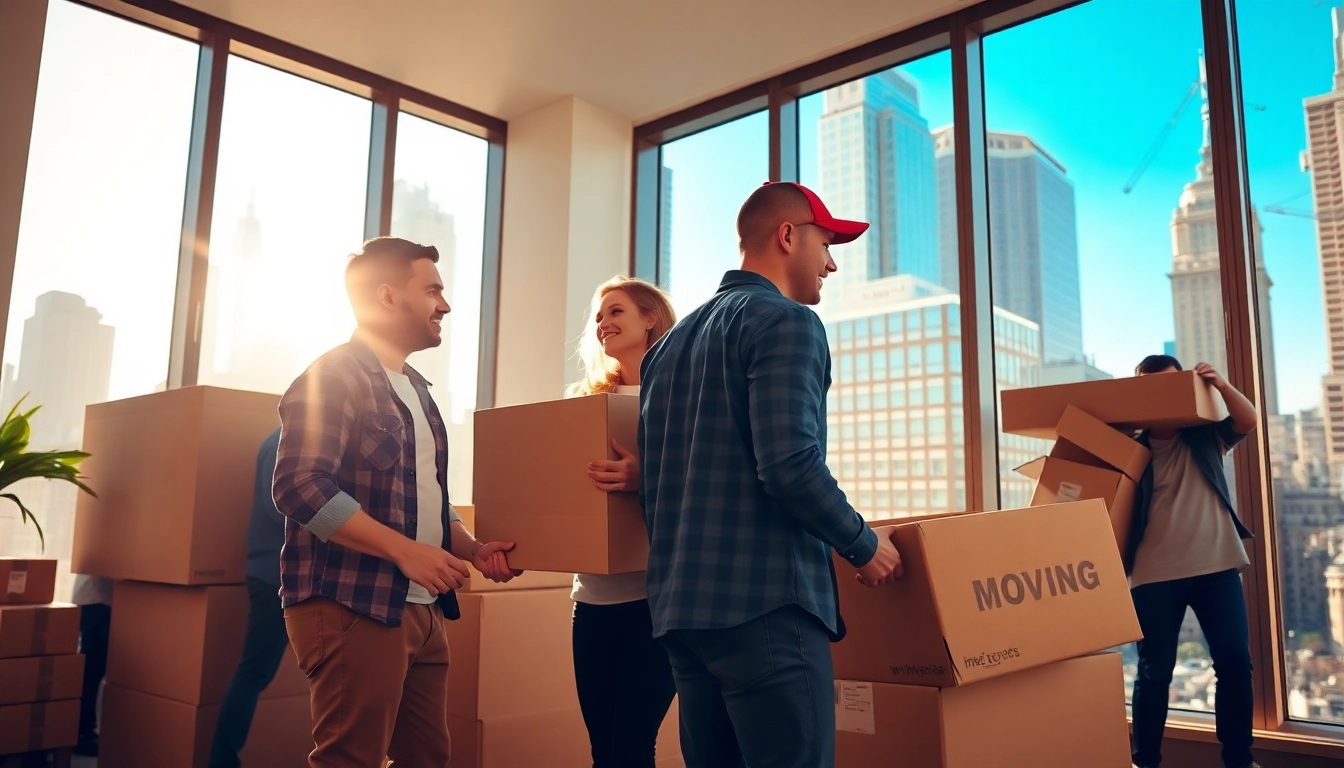 Residential movers nyc expertly packing furniture in a vibrant New York City setting.