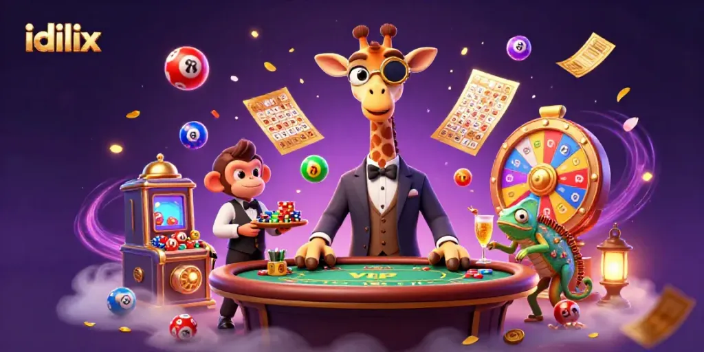 Engage with idlix-themed gaming fun featuring a high-roller giraffe and vibrant casino elements.