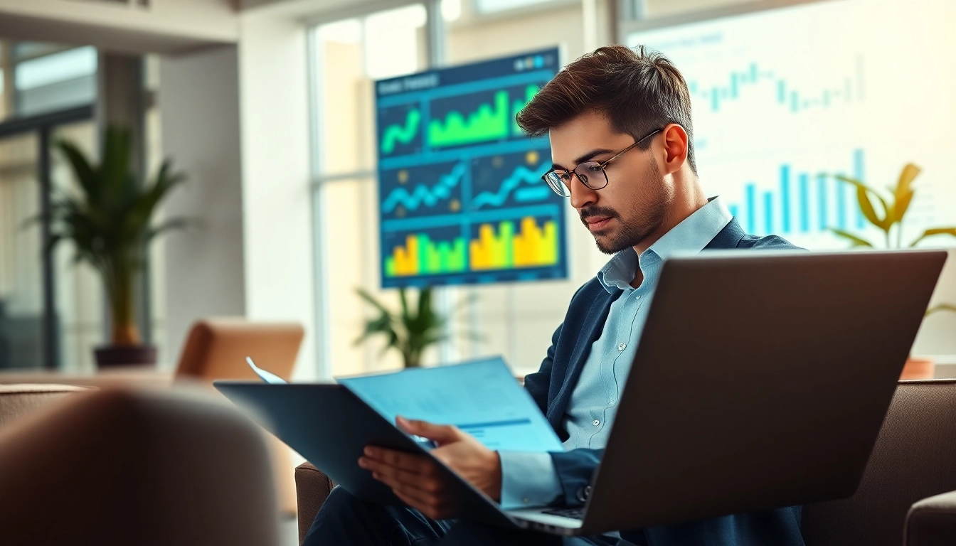 Brand Promotion Specialist analyzing digital marketing strategies in a modern office.