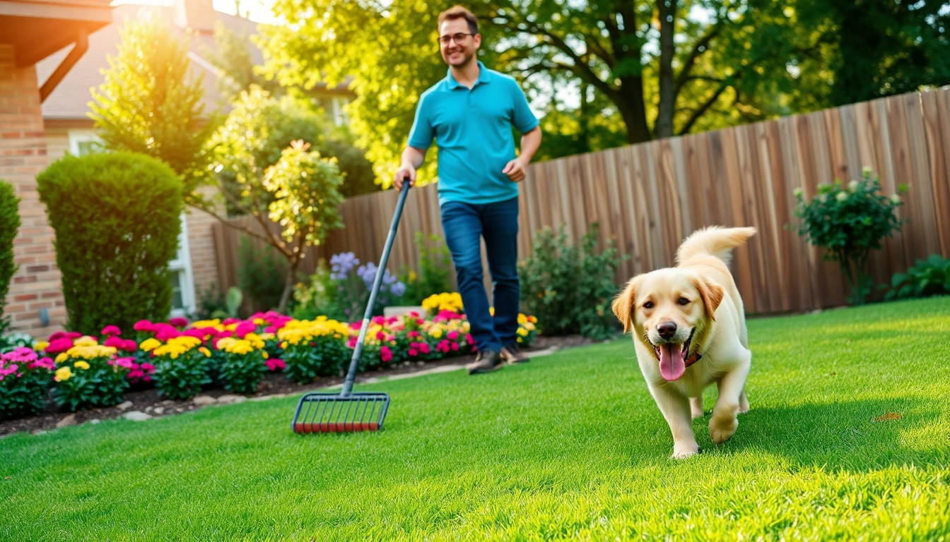 Dog poop scooper service effectively collecting waste in a vibrant backyard.
