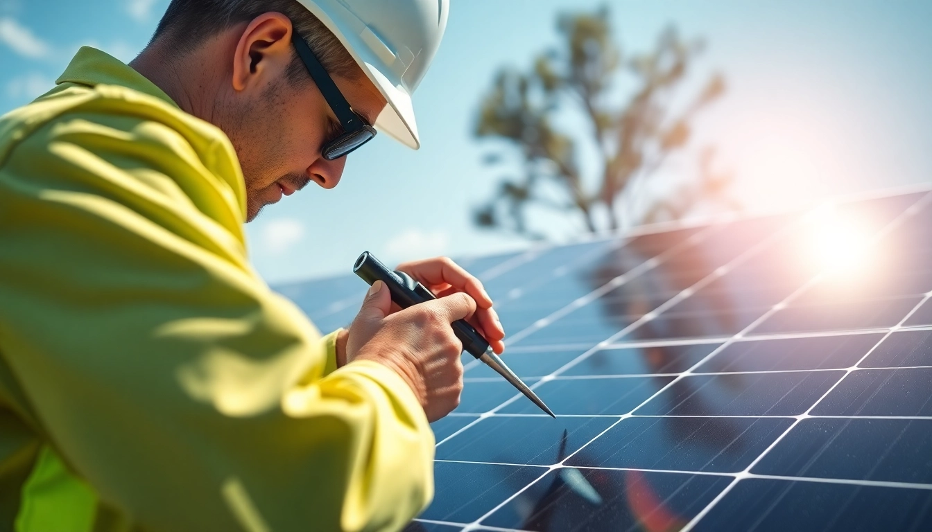 Technician performing solar panel repair, ensuring optimal performance and longevity of the system.