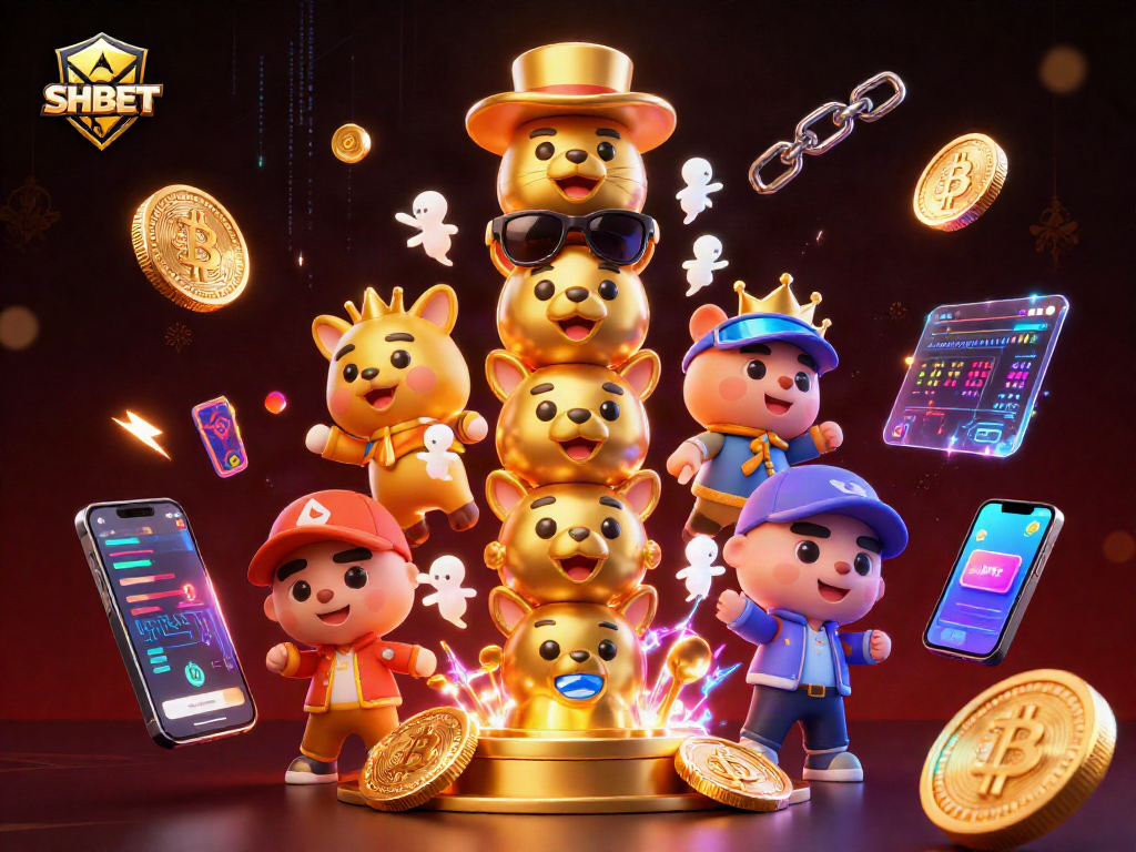 Experience vibrant gaming action at SHBET with a golden totem pole and crypto elements!