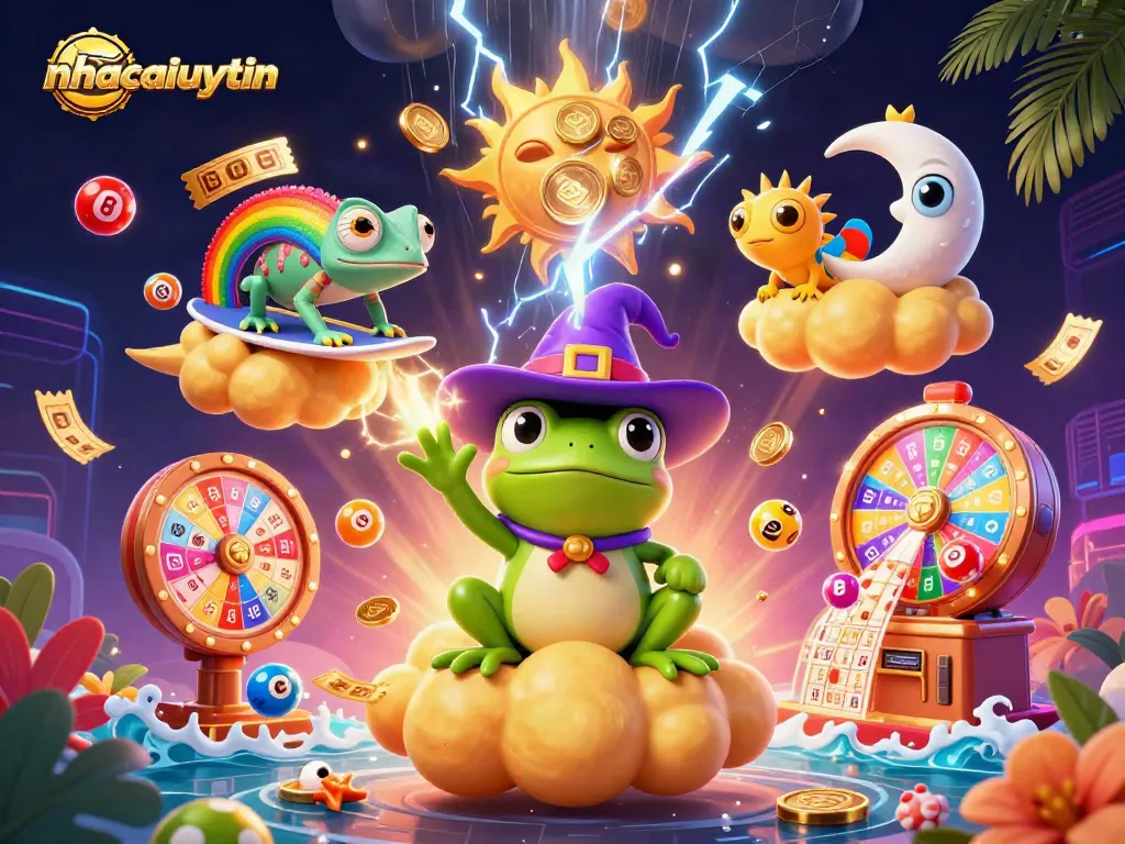 Experience casino excitement with nhacaiuytin's vibrant lottery scene full of animated action and gold!