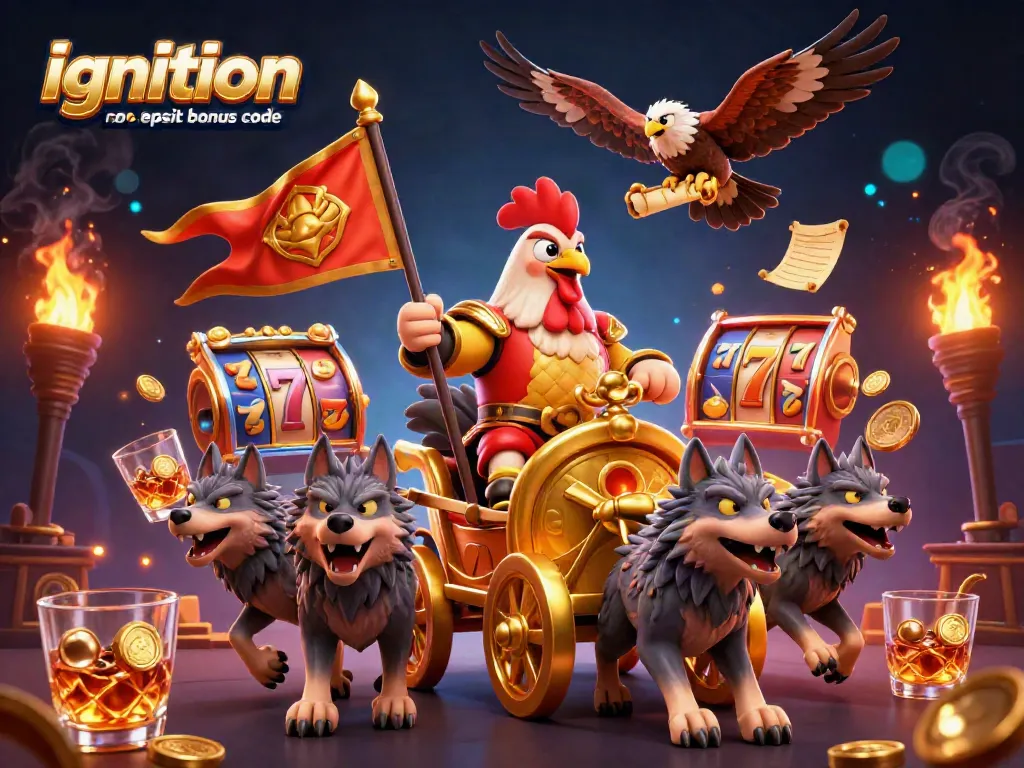Experience thrilling games with ignition casino no deposit bonus code alongside 3D illustration of a chariot with two wolves