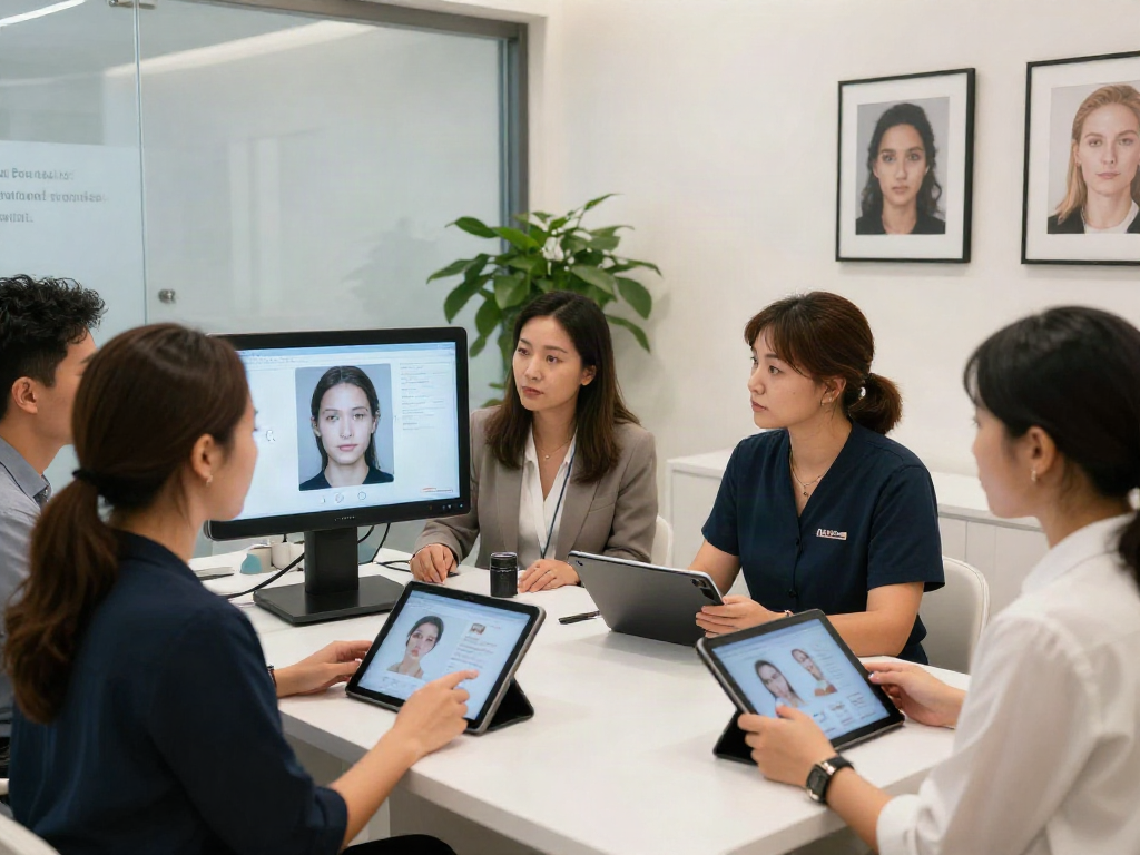ClinicEvo better than QOVES showcasing advanced facial analysis in a modern studio.