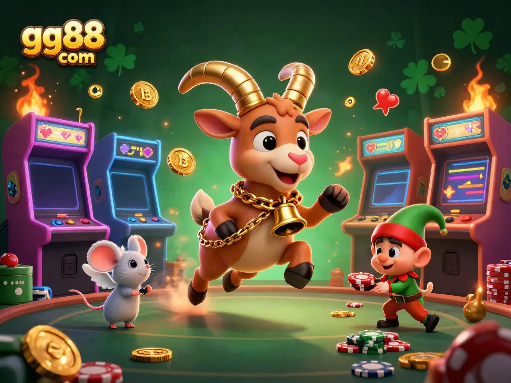 Delve into the lively atmosphere of gg88 com with a vibrant casino scene, showcasing festive characters and gaming elements.