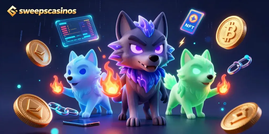 Experience exciting games at sweepscasinos with glowing coins and thrilling wolf characters in action.