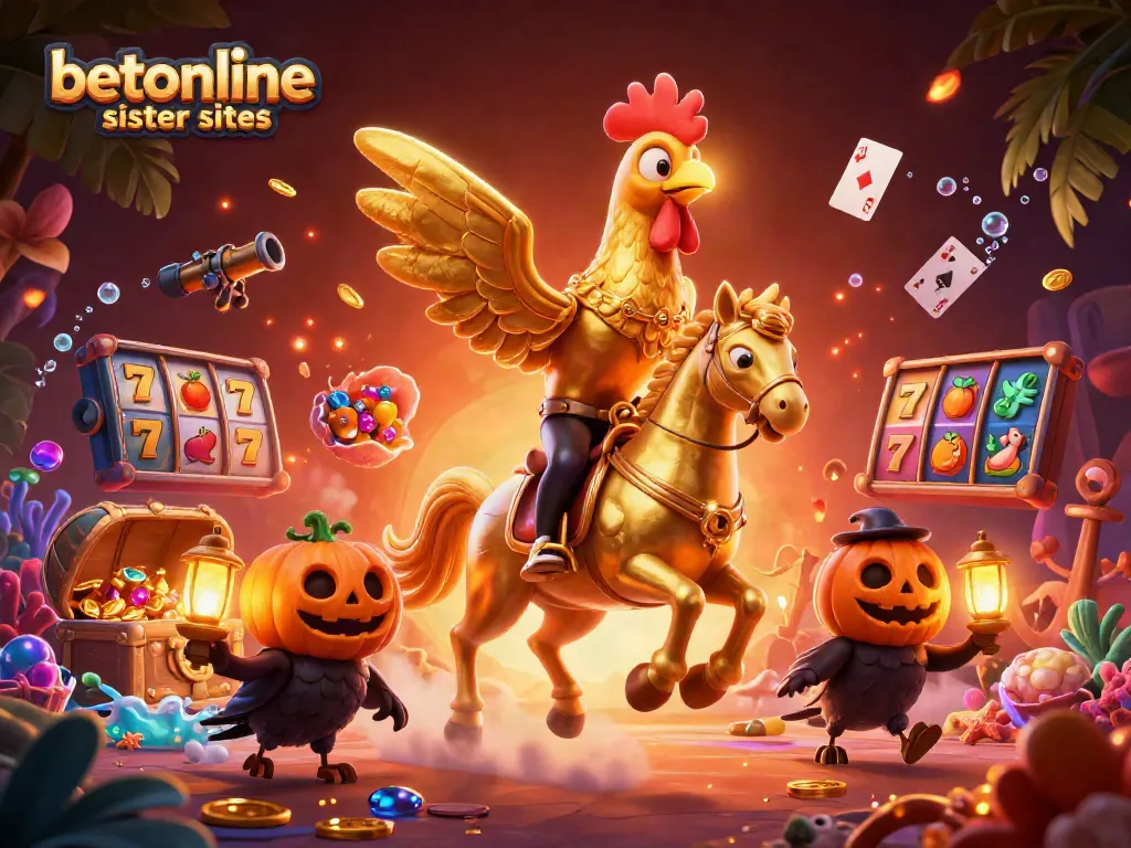 Experience the excitement of betonline sister sites in a vibrant casino illustration with magical characters.