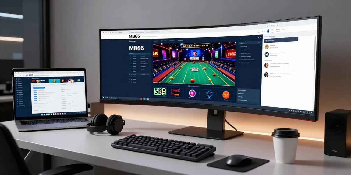MB66 online gambling platform showcased on a modern developer's workspace with advanced technology elements.