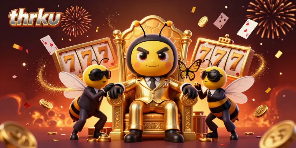 Spin the reels at thrku while enjoying vibrant casino fun with a buzz from animated characters.
