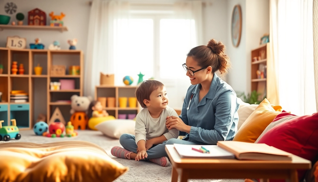 Engaging Autism Therapy session with a child and therapist in a supportive environment.