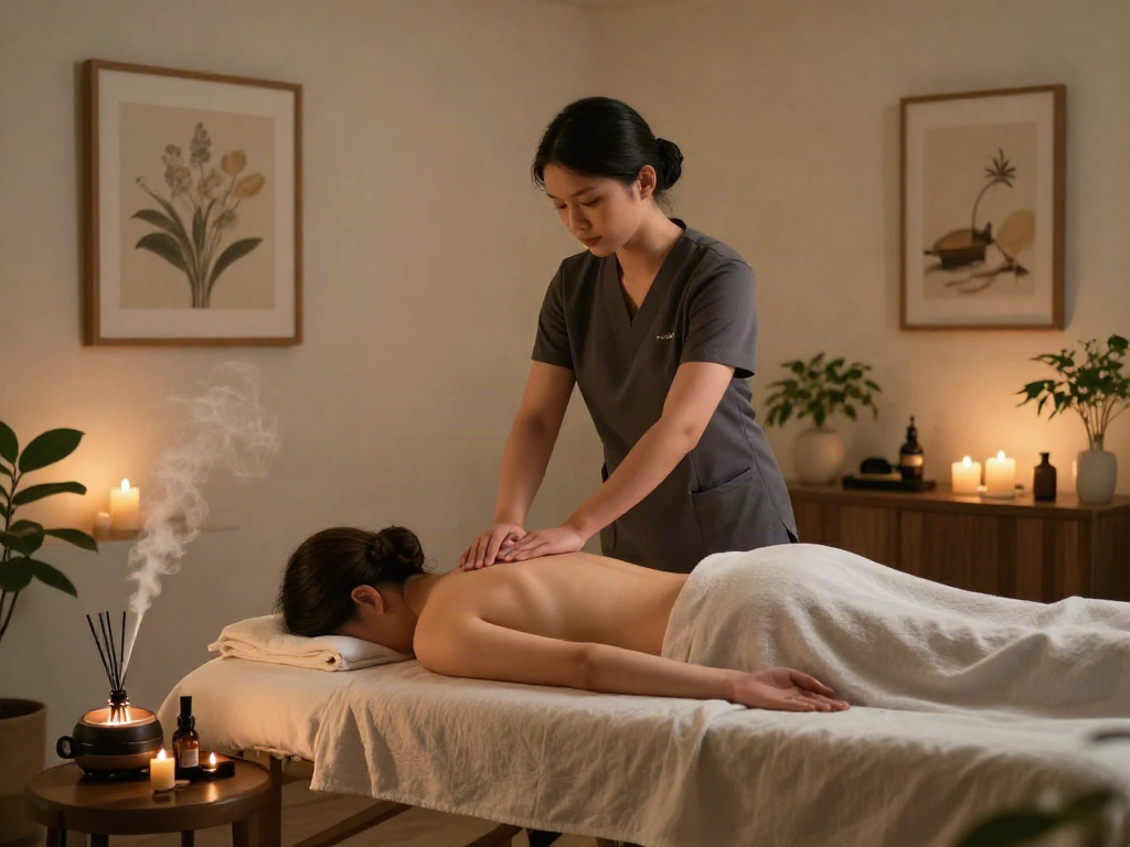 출장마사지 session in a serene wellness studio promoting relaxation and tranquility.