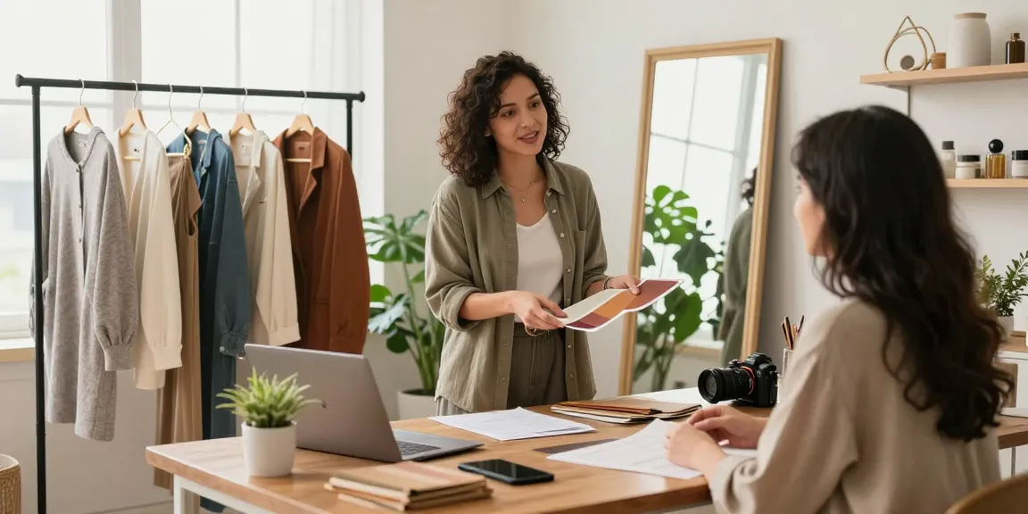 Consulente d'immagine che aiuta un cliente a migliorare il proprio stile in un ambiente luminoso.