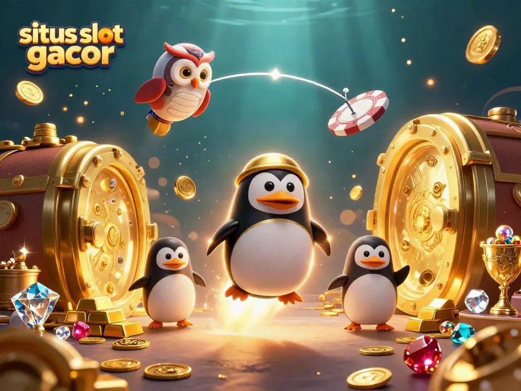 Engage with situs slot gacor as a golden penguin and casino elements create an explosive casino scene.