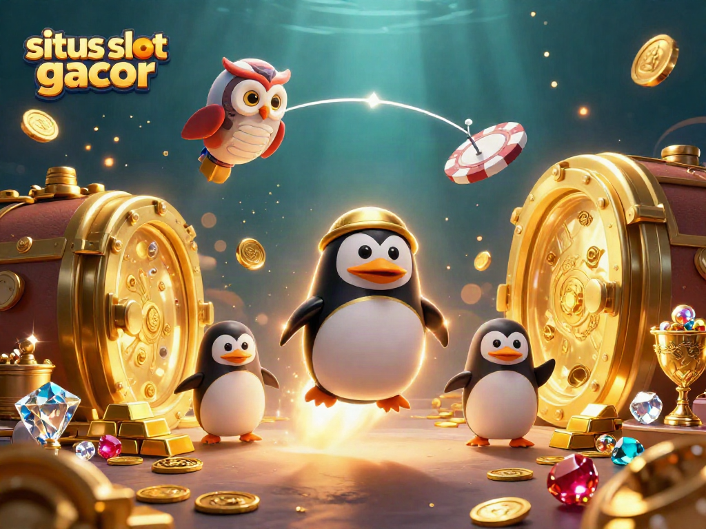 Engage with situs slot gacor as a golden penguin and casino elements create an explosive casino scene.