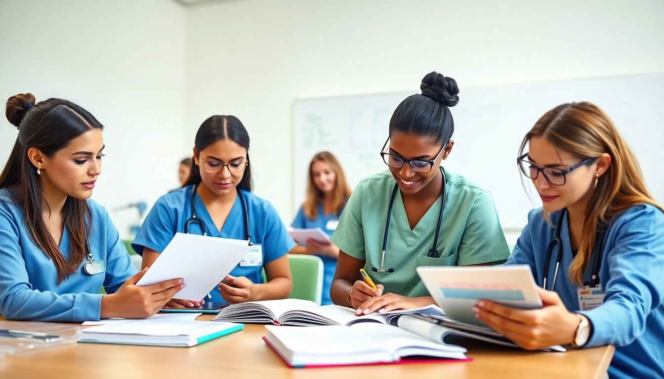 Group studying for NGN NCLEX review Houston session in an engaging classroom environment.