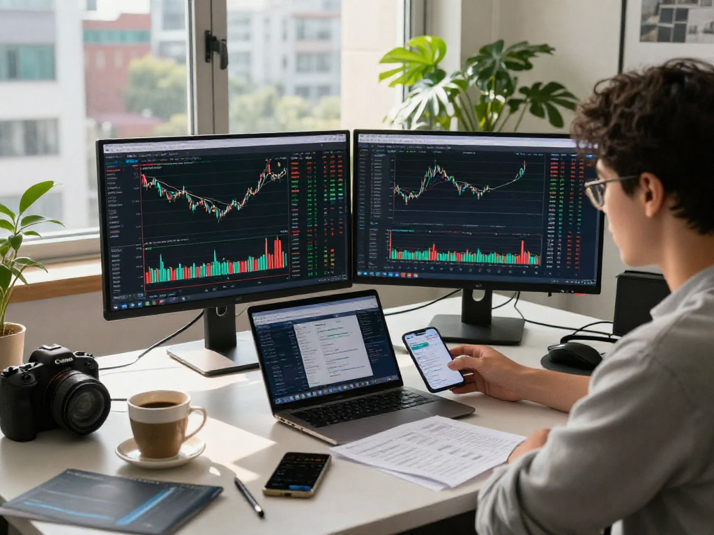 La persona analiza datos de Immediate Edge en su espacio de trabajo moderno y luminoso.