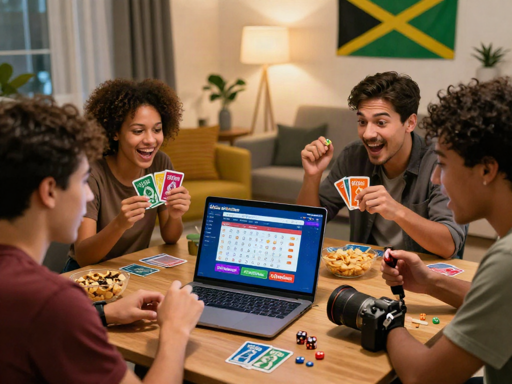 Friends engaging in an online gaming session on situs toto while enjoying snacks and conversation.