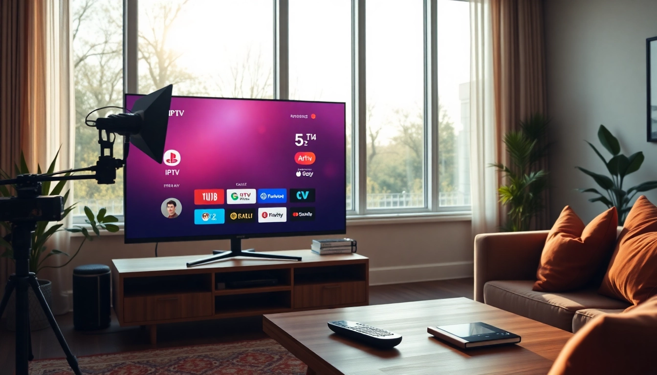 Experience FREE IPTV Trial with a modern streaming setup in a cozy living room.