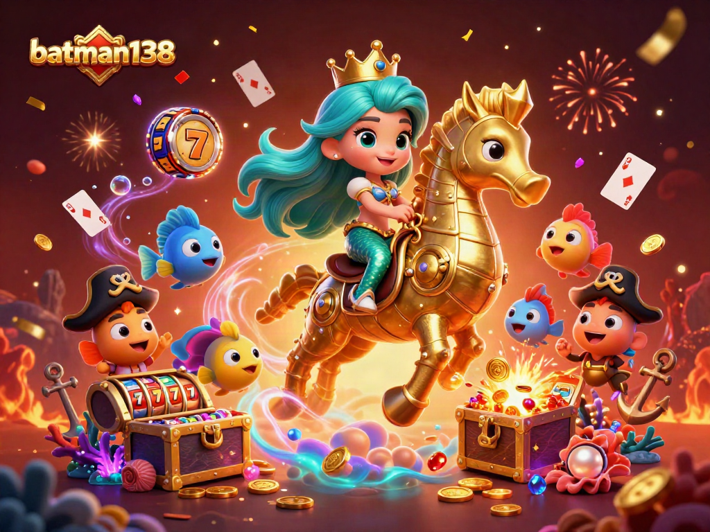 Spin and win at batman138 with colorful slot reels and vibrant marine characters in a dynamic casino scene.