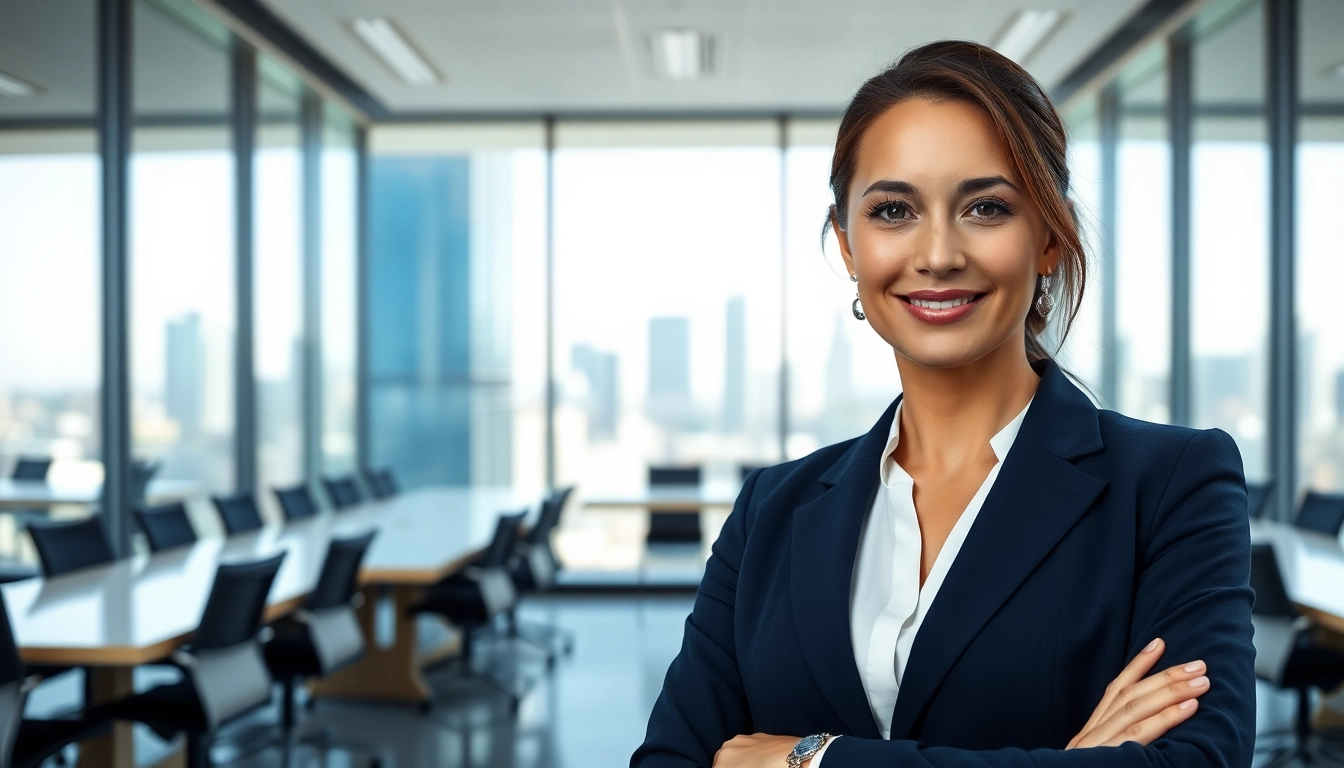 Showcasing Executive Presence, a confident businesswoman leading a meeting with authority and grace.