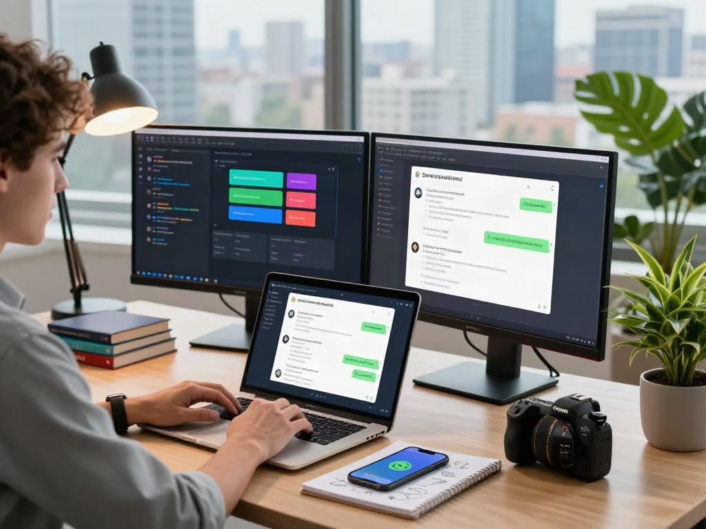 Customize gbwhatsapp application on a modern laptop in a vibrant workspace.