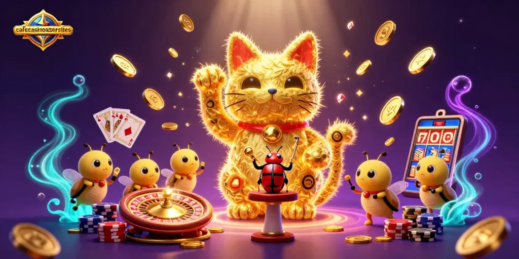 Experience excitement at cafecasinosistersites with vibrant casino illustrations featuring lucky cat symbols and dynamic gaming action.
