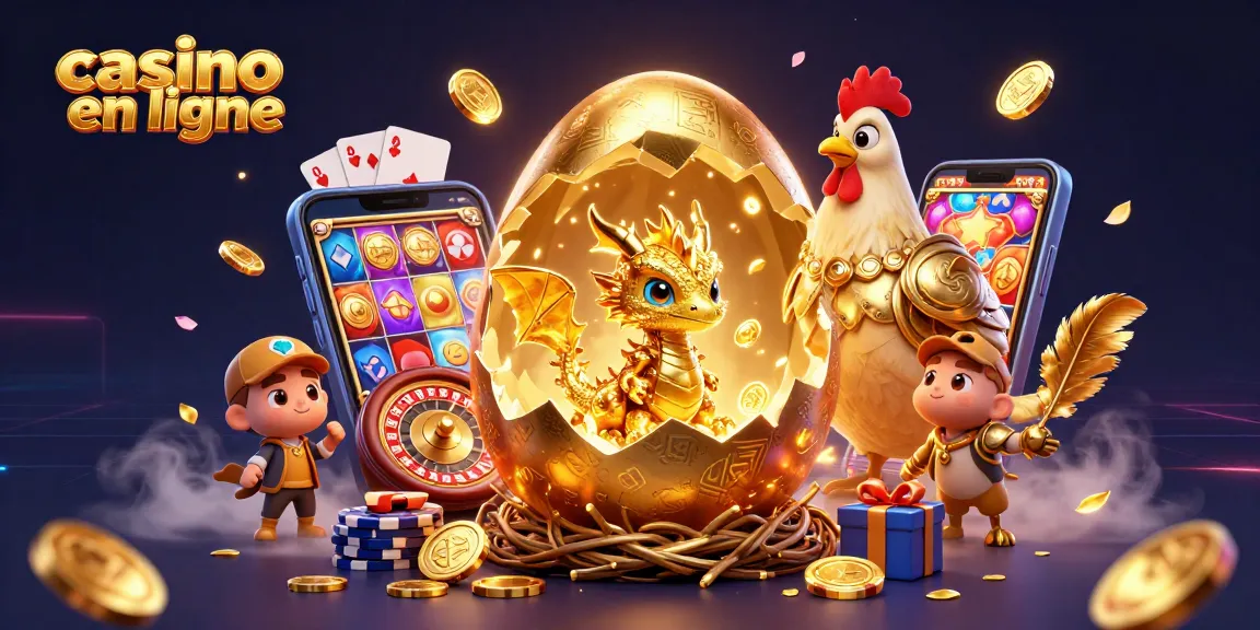 Jouez au casino en ligne avec l'illustration d'un dragon doré et des éléments de jeu captivants.