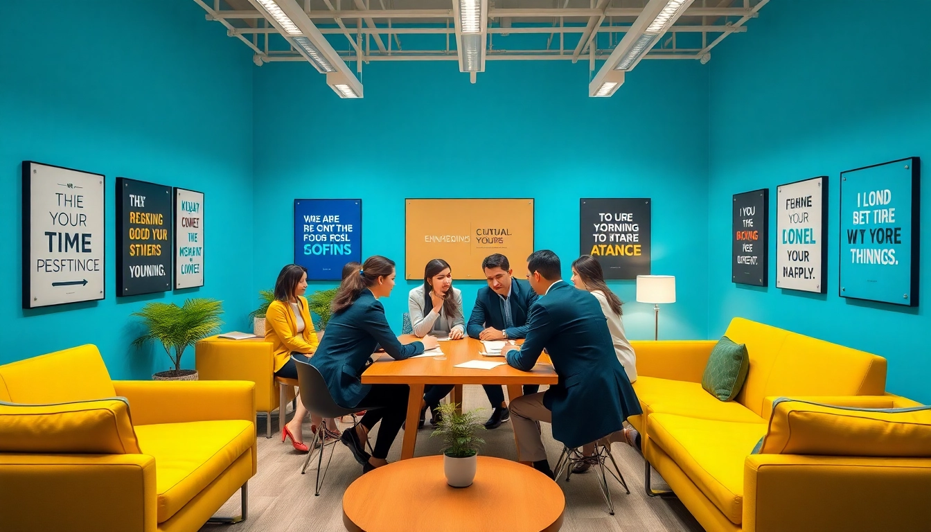 Team collaborating on identifying their Ideal Career in a vibrant office setting.