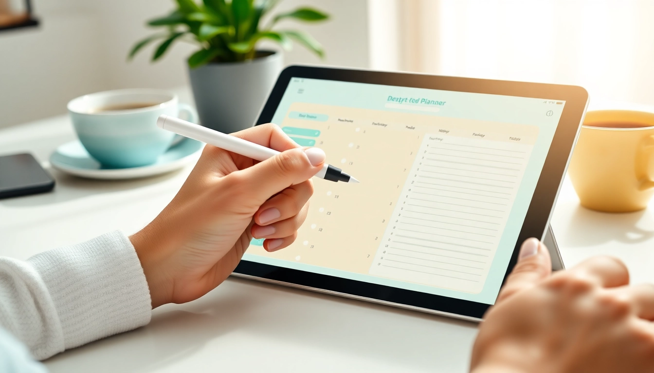Engaging digital planners for iPad showcased on a modern workspace with iPad and Apple Pencil.