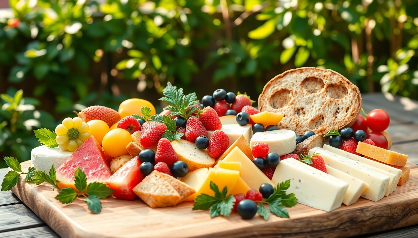 Enjoying vibrant Food options on a wooden table in a lush garden setting.