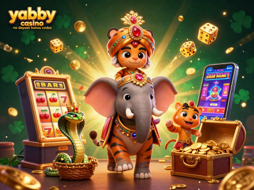 Engage with yabby casino no deposit bonus codes in a vibrant 3D slot-themed illustration filled with dynamic characters and elements.