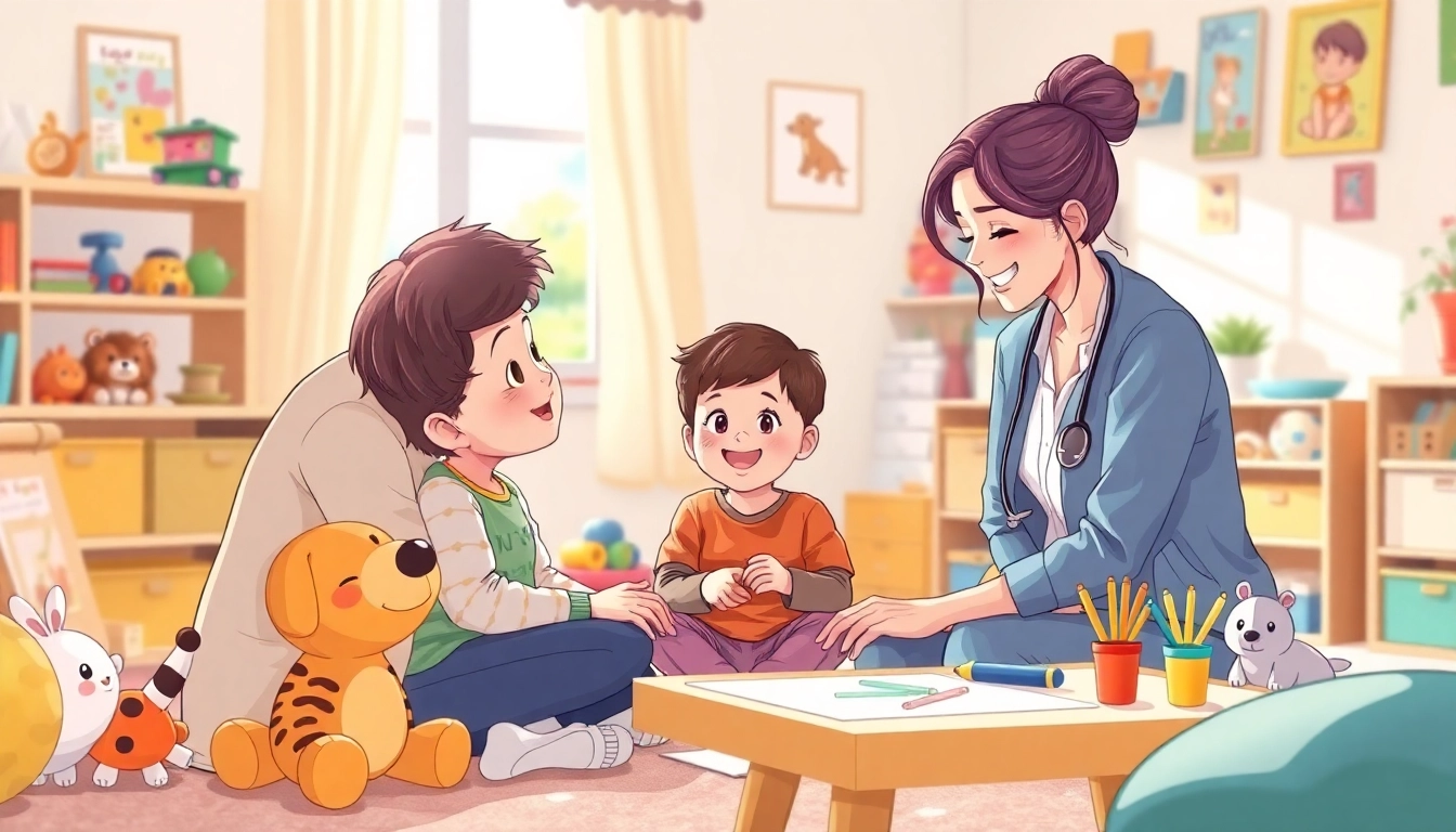 Engaging Play Therapy session with a child and therapist, showcasing emotional connection through toys.