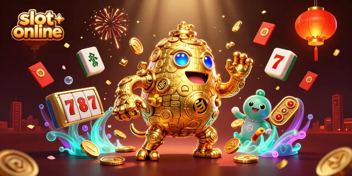 Experience the excitement of slot online action with a vibrant 3D scene featuring a golden golem and dynamic gaming elements.
