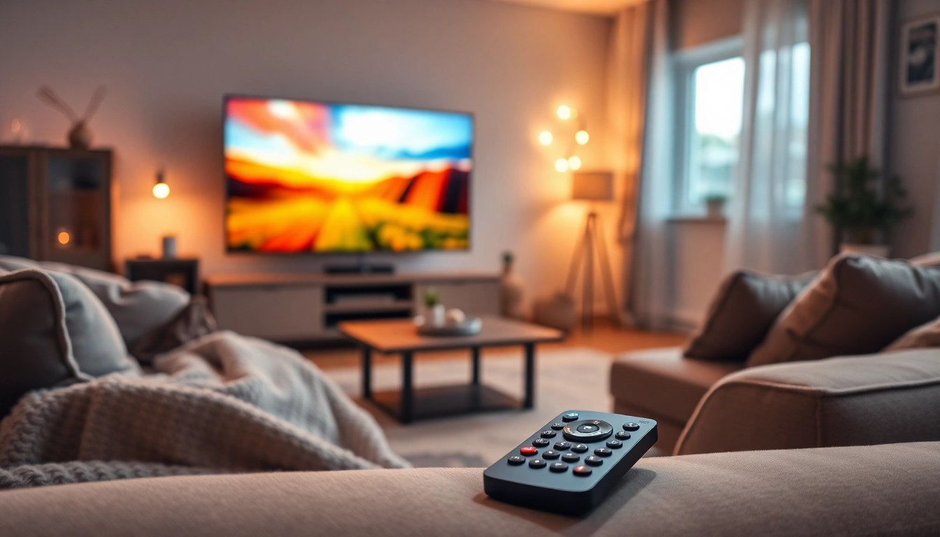 Enjoy a Free IPTV Trial 24 Hours with vibrant streaming content in a cozy living room setup.