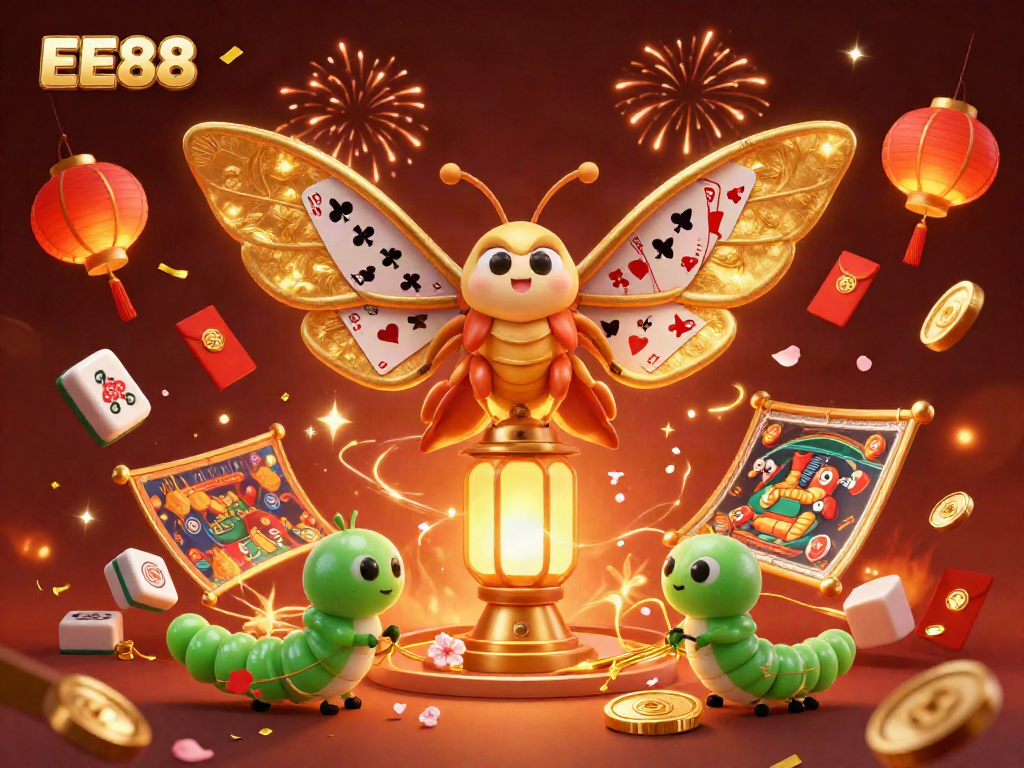 EE88 brings fortune with dynamic casino symbols and enchanting characters in a vibrant celebration.