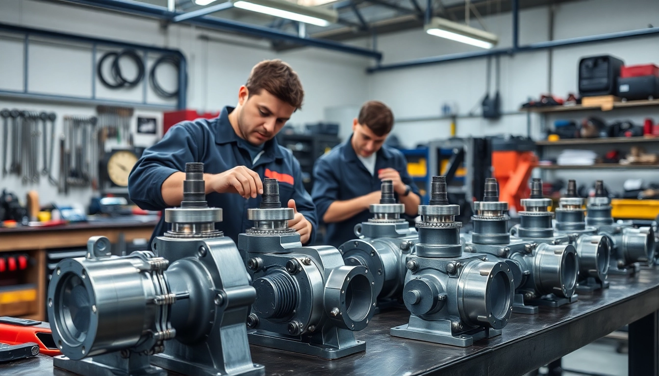 Hydraulic pump services showcase expert technicians examining hydraulic pumps.