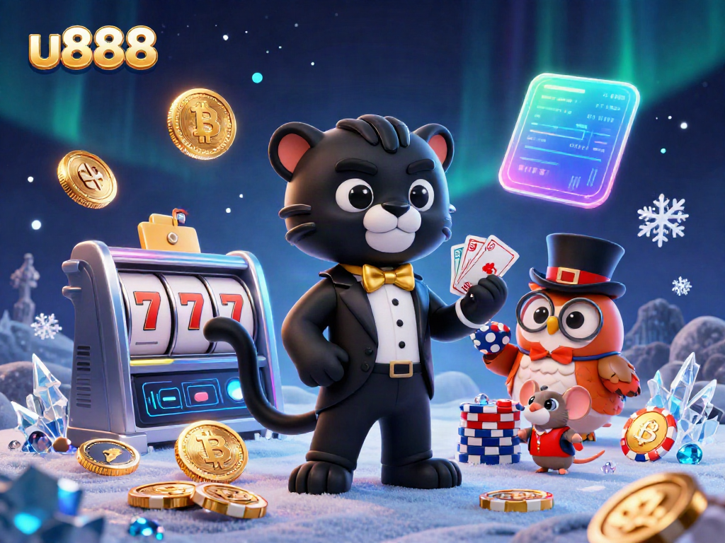 Experience the thrill of u888 with elegant animals engaged in casino activities surrounded by vibrant game elements.