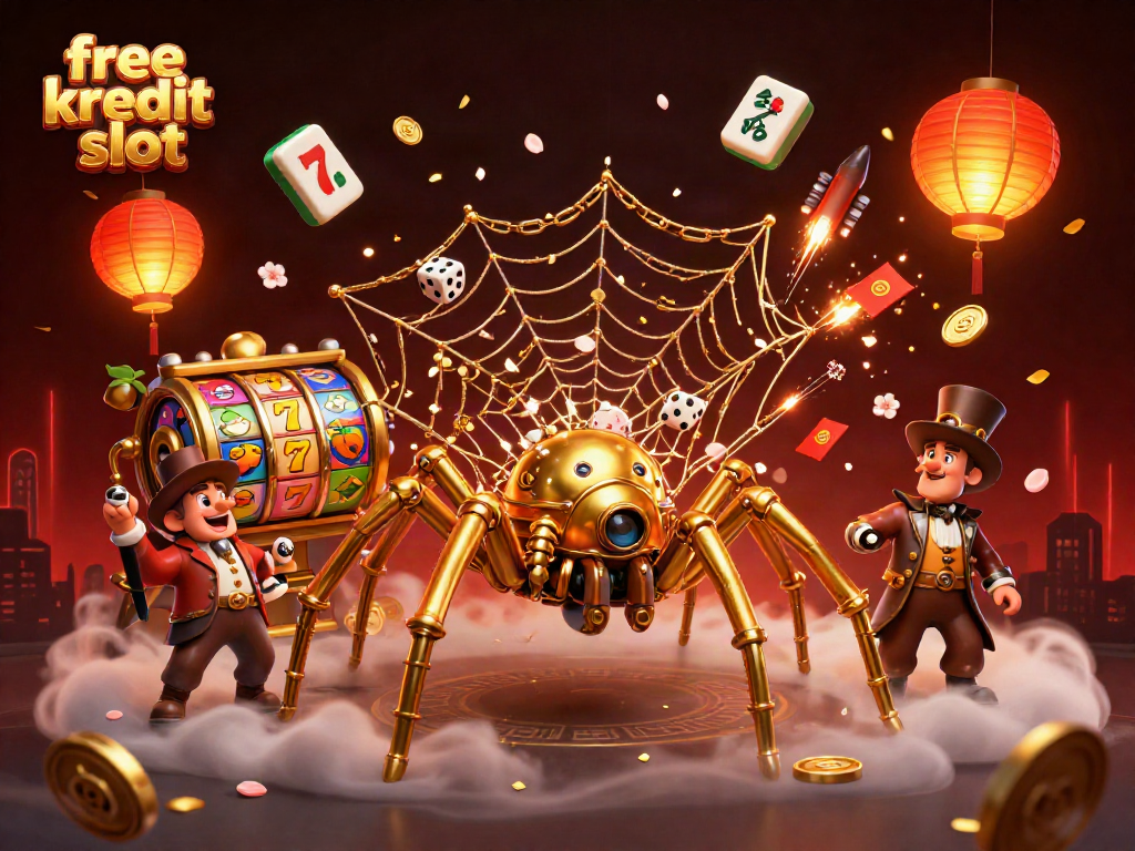 Engage in the excitement of free kredit slot games with vibrant casino elements and a whimsical steampunk scene.