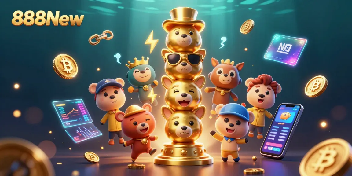 Experience thrilling fun at 888New with vibrant animated games and cryptocurrency elements.