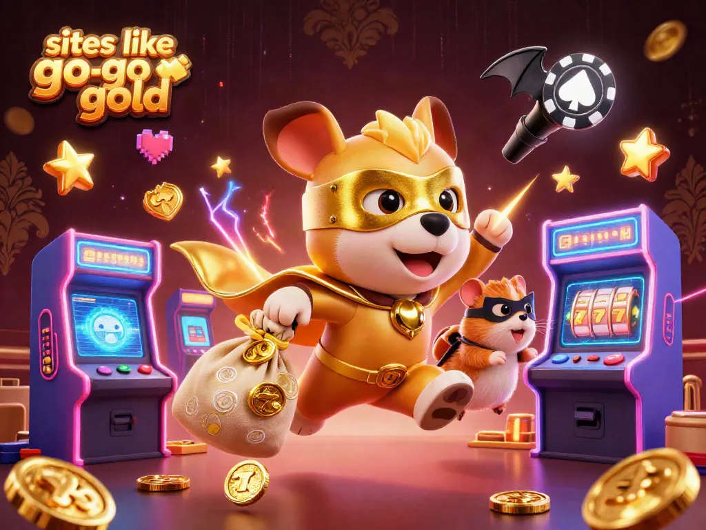 Experience exciting gameplay with sites like go go gold, showcasing a cartoon dog and hamster with gold coins.