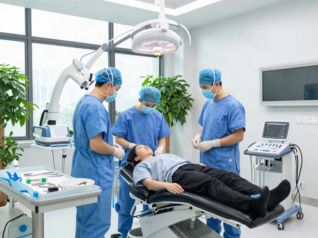 Hair transplant procedure in a modern clinic showcasing advanced technology and skilled surgeons.