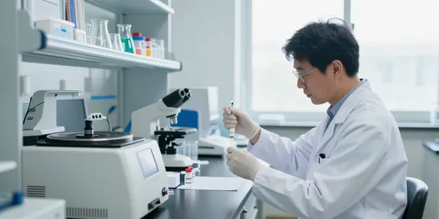 Researcher preparing Semax 10mg peptides in a bright lab setting, showcasing scientific equipment.