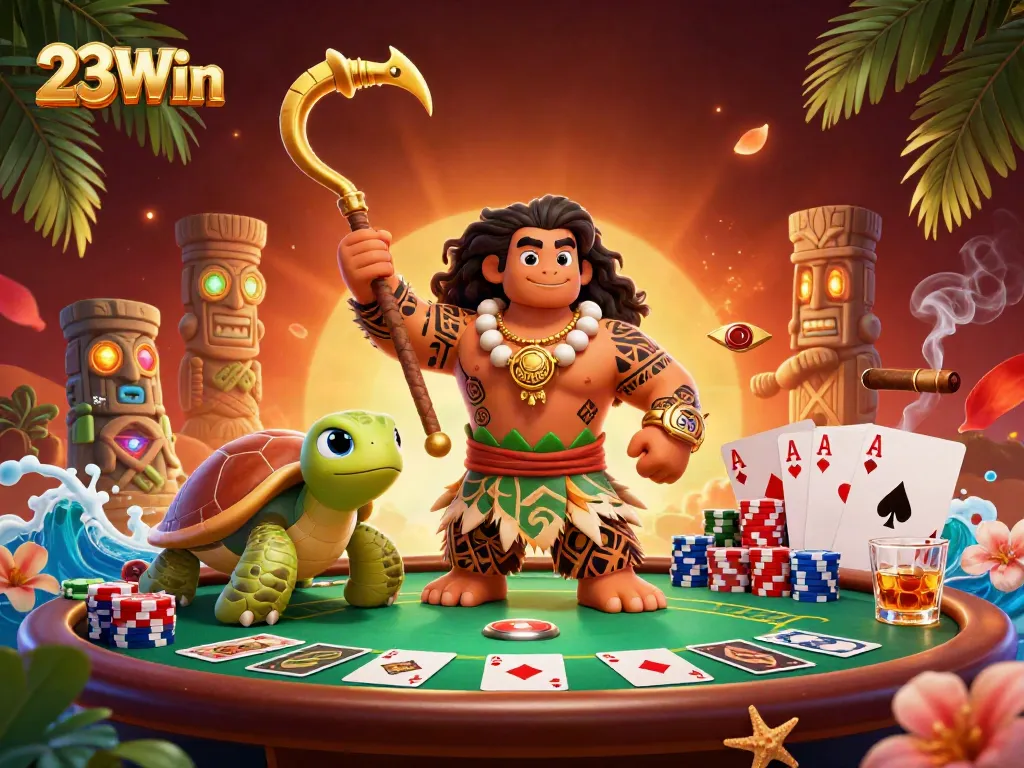 Join the adventure with 23Win as the demigod and turtle bring fortune in casino gaming.