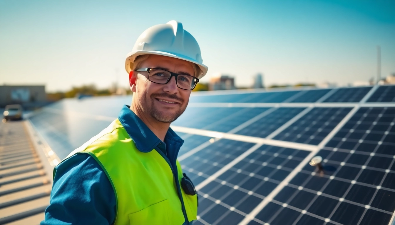 Inspecting commercial solar maintenance New Jersey with a technician on a rooftop.