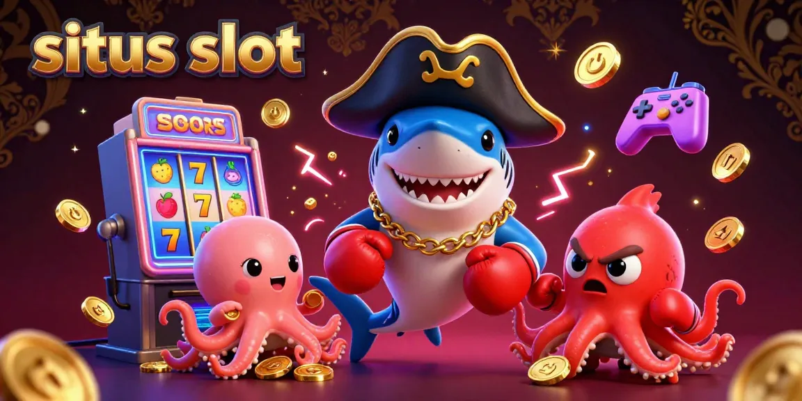 Menggoda pemain dengan situs slot, hiu kartun keren dan teman-temannya berinteraksi di kasino.