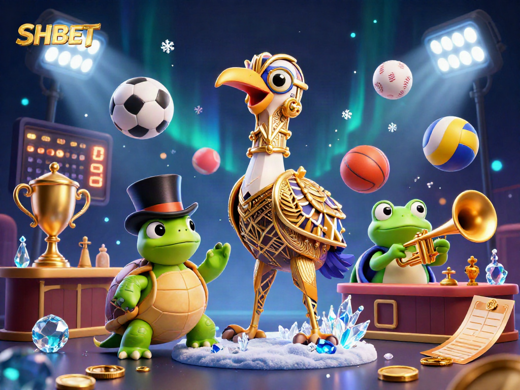 Engage with SHBET's vibrant 3D casino scene featuring colorful characters and dynamic betting elements.