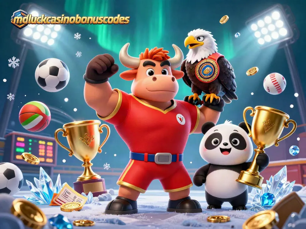 Experience the thrill of mcluckcasinobonuscodes with our dynamic gaming illustration featuring sports champions!