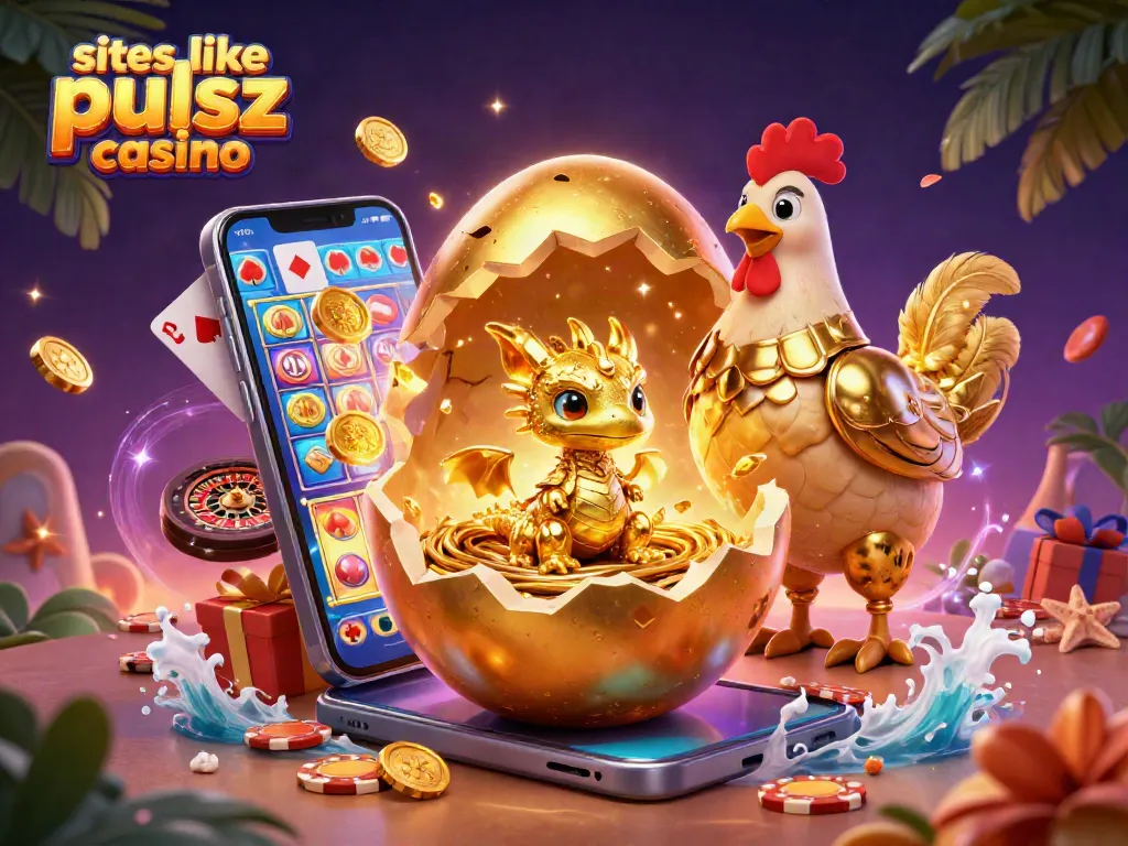 Spin and win at sites like pulsz casino with a dazzling golden dragon and vibrant slot games.